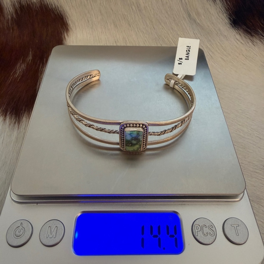 ❤️ Sonoran Mountain Turquoise Matte Sterling Navajo Style Adjustable Cuff 14.4Gm - Picture 11 of 15